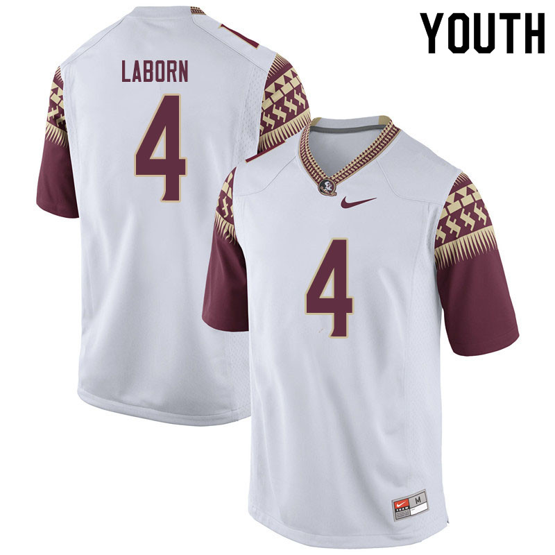 Youth #4 Khalan Laborn Florida State Seminoles College Football Jerseys Sale-White